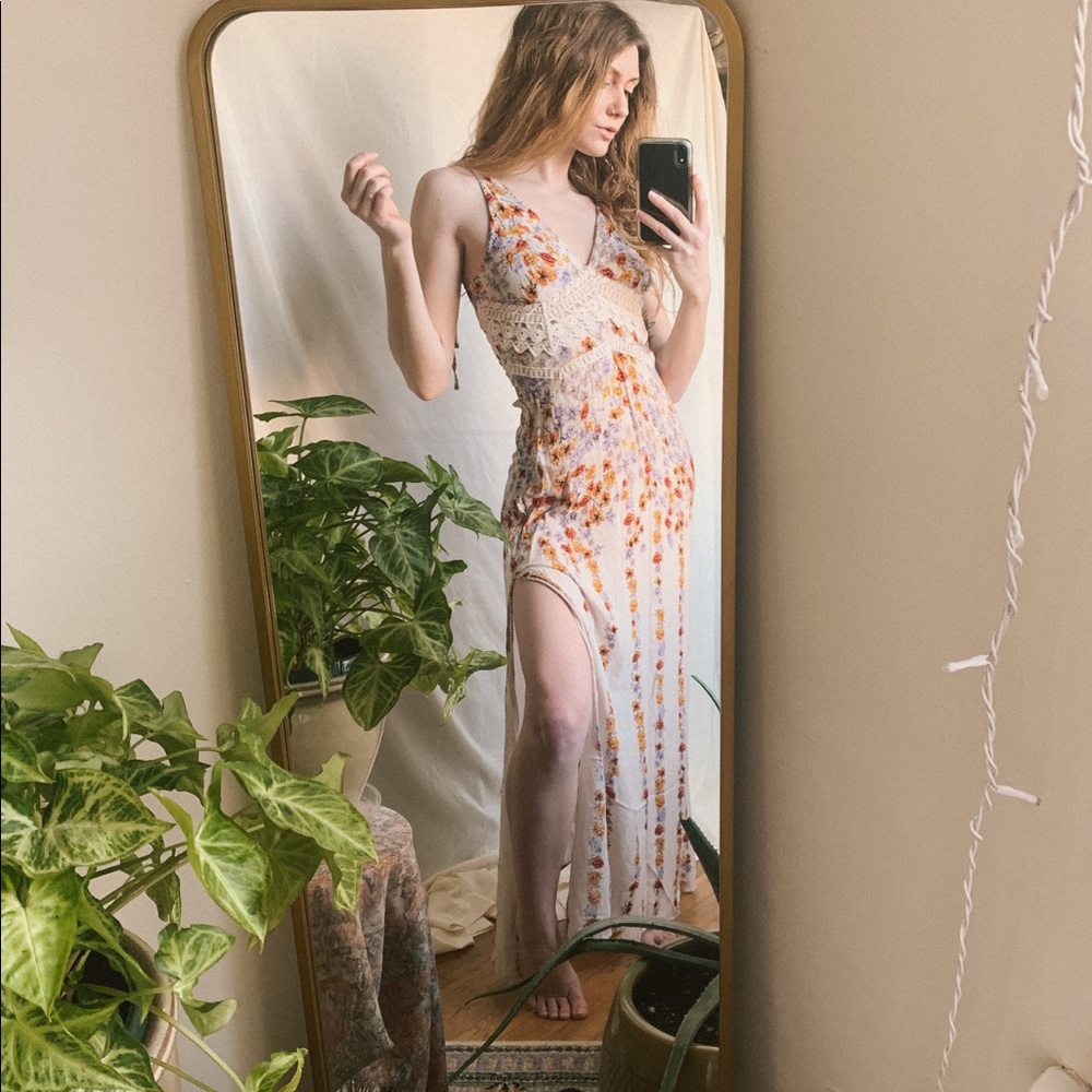 Free People Claire Floral & Lace Maxi Slip Dress